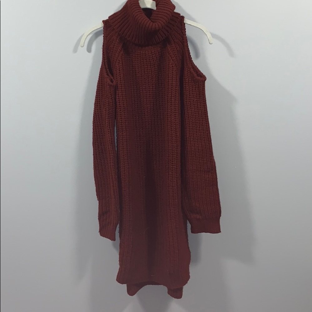 Red cold shoulder sweater dress